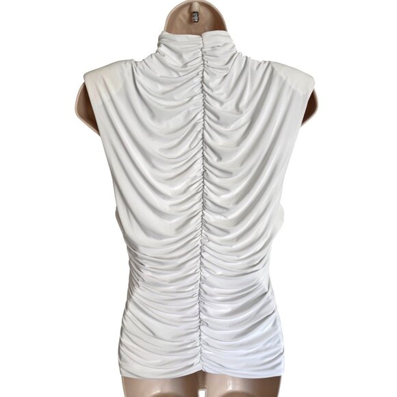 Naked Wardrobe Hourglass Drama Shoulder Rushed Size XL High Neck Top Blouse NWT - Picture 3 of 11